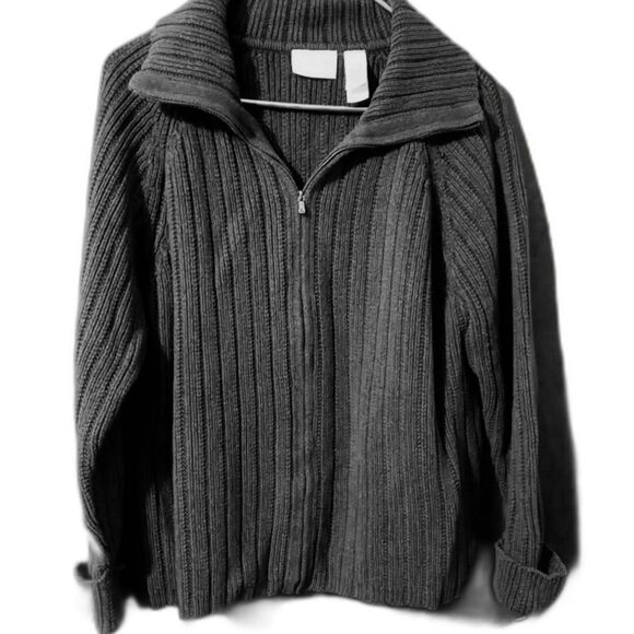 Liz Claiborne Lizwear Jeans Heavyweight Brown Sweater L Collar Zip Ribbed - Picture 1 of 4